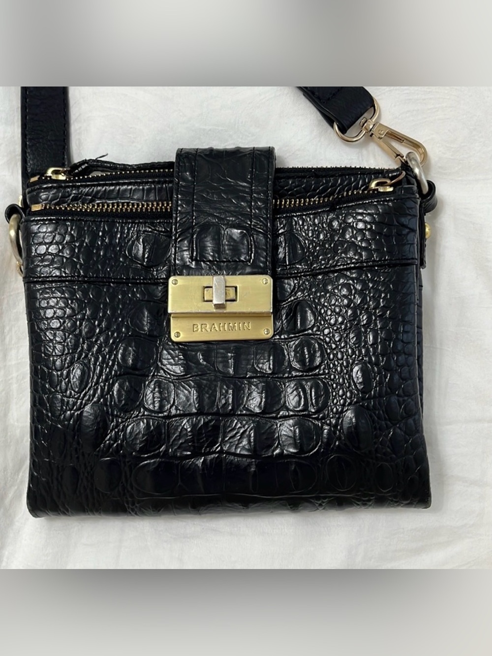 Brahmin Mojito Black Croc Embossed Leather Wallet Bag